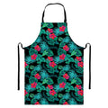 Turquoise Hawaiian Palm Leaves Print Bib Apron With Pocket