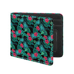 Turquoise Hawaiian Palm Leaves Print Bifold Wallet