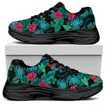 Turquoise Hawaiian Palm Leaves Print Black Chunky Shoes