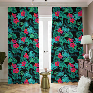 Turquoise Hawaiian Palm Leaves Print Blackout Pencil Pleat Curtains