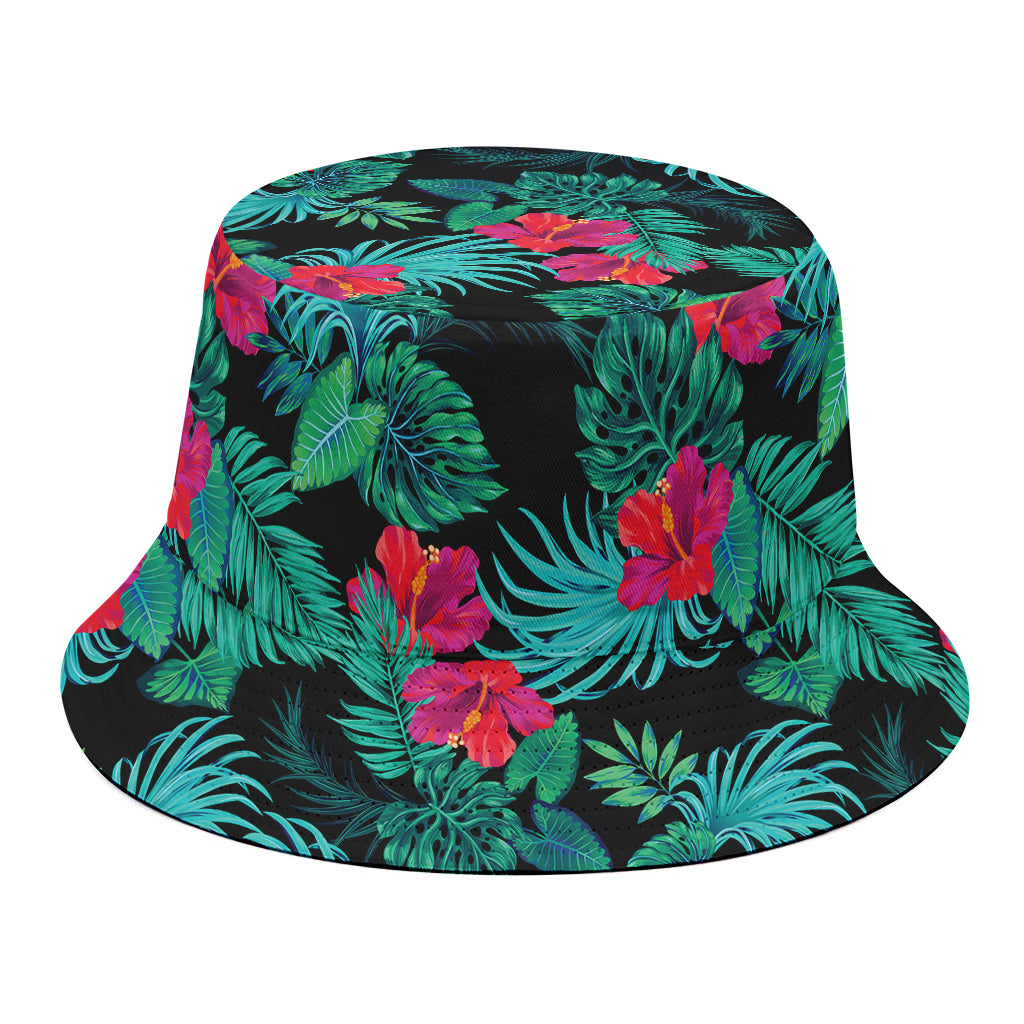 Turquoise Hawaiian Palm Leaves Print Bucket Hat
