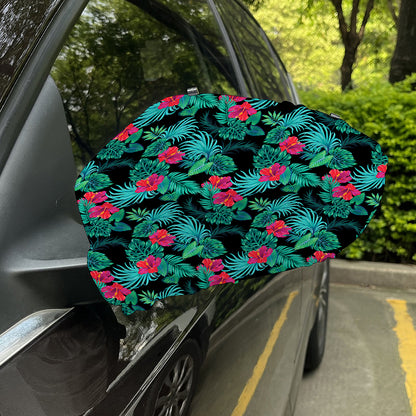 Turquoise Hawaiian Palm Leaves Print Car Side Mirror Covers