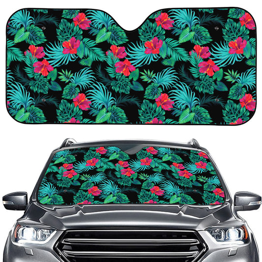 Turquoise Hawaiian Palm Leaves Print Car Windshield Sun Shade