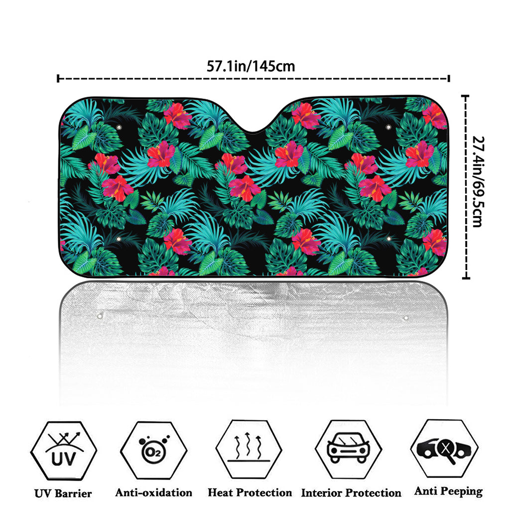Turquoise Hawaiian Palm Leaves Print Car Windshield Sun Shade