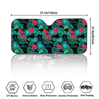 Turquoise Hawaiian Palm Leaves Print Car Windshield Sun Shade