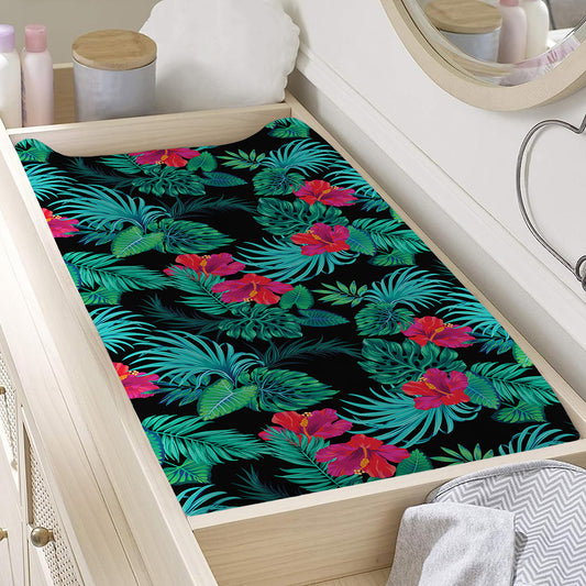 Turquoise Hawaiian Palm Leaves Print Changing Pad Cover