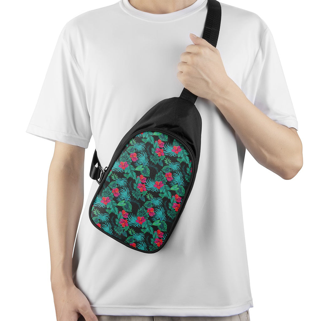 Turquoise Hawaiian Palm Leaves Print Chest Bag