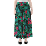 Turquoise Hawaiian Palm Leaves Print Chiffon Maxi Skirt