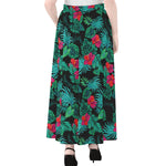 Turquoise Hawaiian Palm Leaves Print Chiffon Maxi Skirt