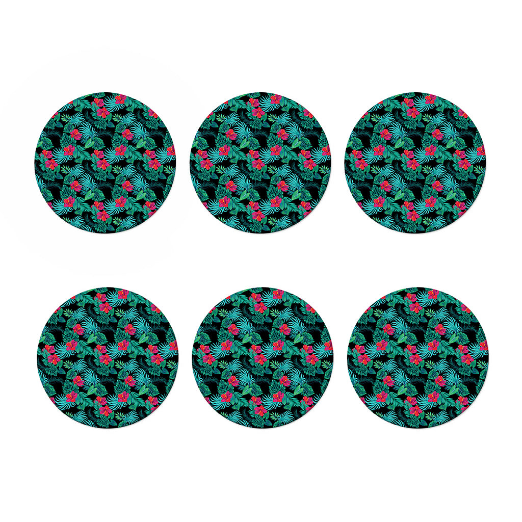 Turquoise Hawaiian Palm Leaves Print Coaster Set