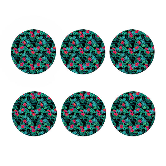 Turquoise Hawaiian Palm Leaves Print Coaster Set