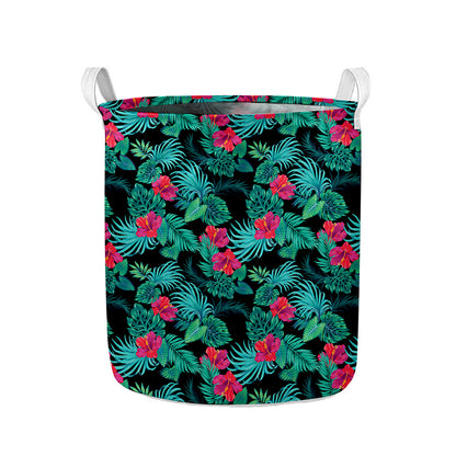 Turquoise Hawaiian Palm Leaves Print Collapsible Laundry Basket