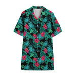 Turquoise Hawaiian Palm Leaves Print Cotton Hawaiian Shirt