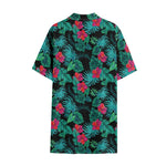 Turquoise Hawaiian Palm Leaves Print Cotton Hawaiian Shirt