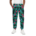 Turquoise Hawaiian Palm Leaves Print Cotton Sweatpants