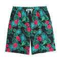 Turquoise Hawaiian Palm Leaves Print Cotton Shorts