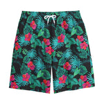 Turquoise Hawaiian Palm Leaves Print Cotton Shorts