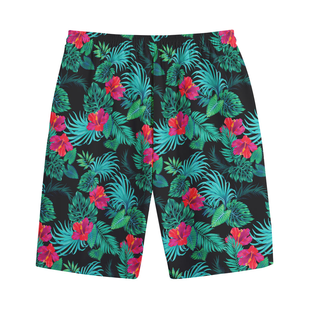 Turquoise Hawaiian Palm Leaves Print Cotton Shorts