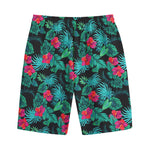 Turquoise Hawaiian Palm Leaves Print Cotton Shorts