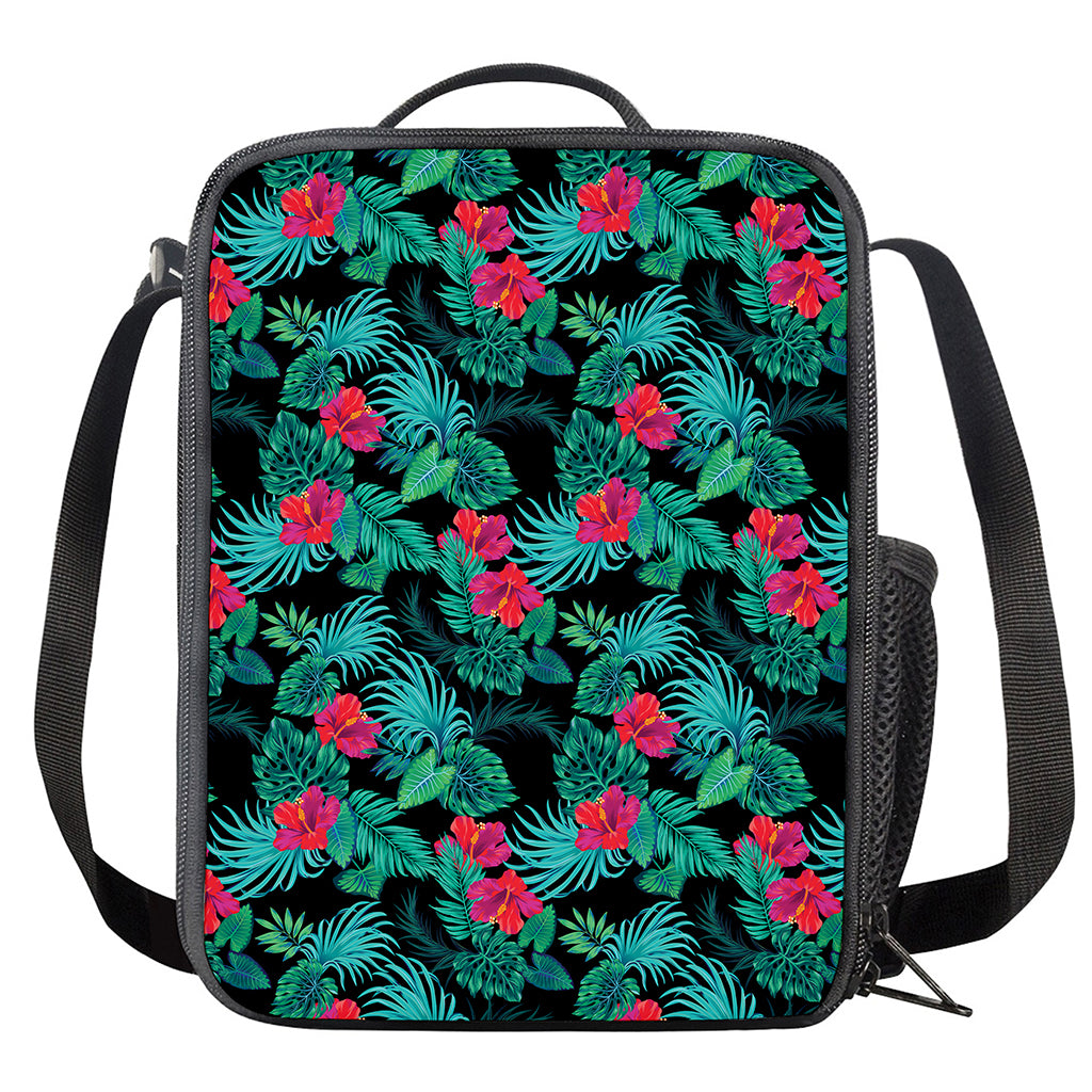 Turquoise Hawaiian Palm Leaves Print Crossbody Lunch Bag