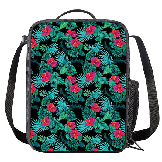 Turquoise Hawaiian Palm Leaves Print Crossbody Lunch Bag