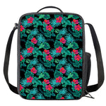 Turquoise Hawaiian Palm Leaves Print Crossbody Lunch Bag