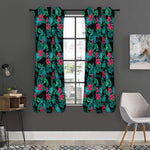 Turquoise Hawaiian Palm Leaves Print Curtain