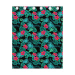 Turquoise Hawaiian Palm Leaves Print Curtain