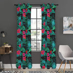 Turquoise Hawaiian Palm Leaves Print Curtain