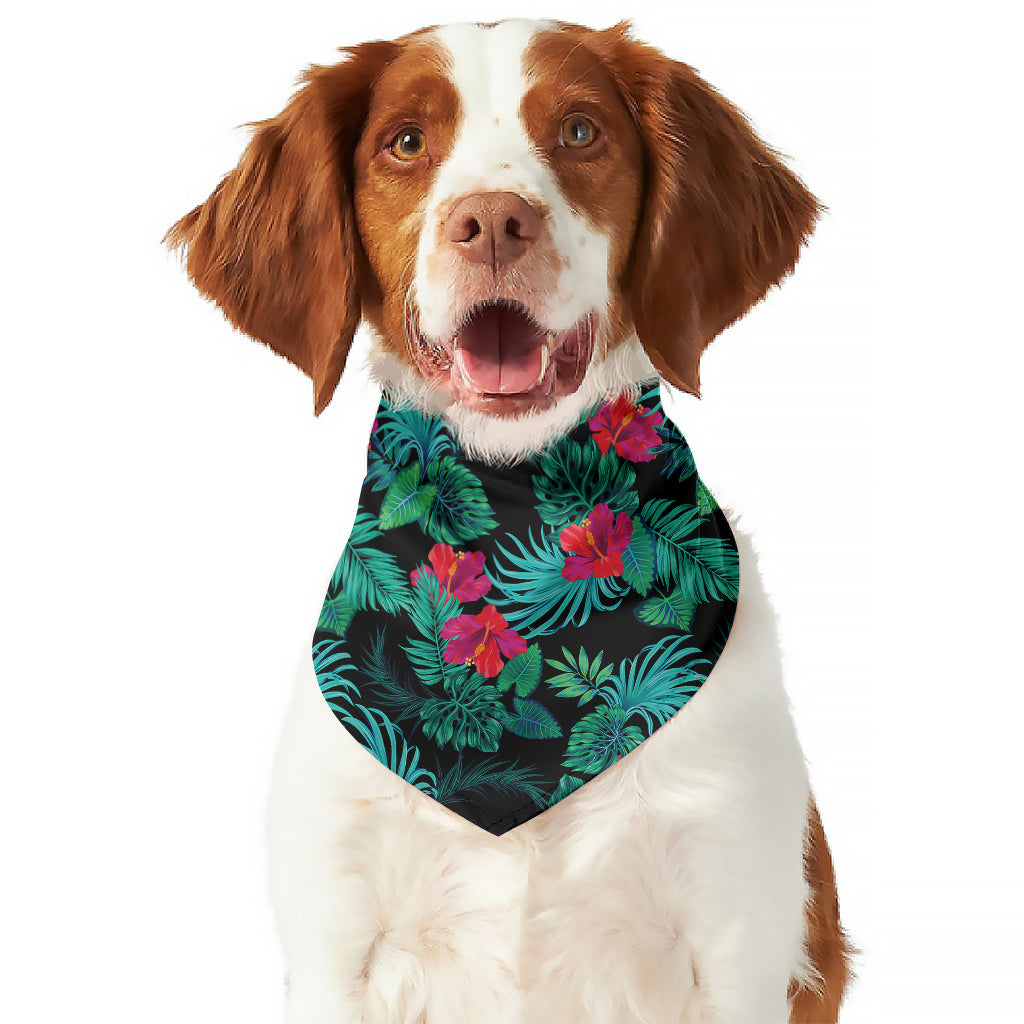 Turquoise Hawaiian Palm Leaves Print Dog Bandana