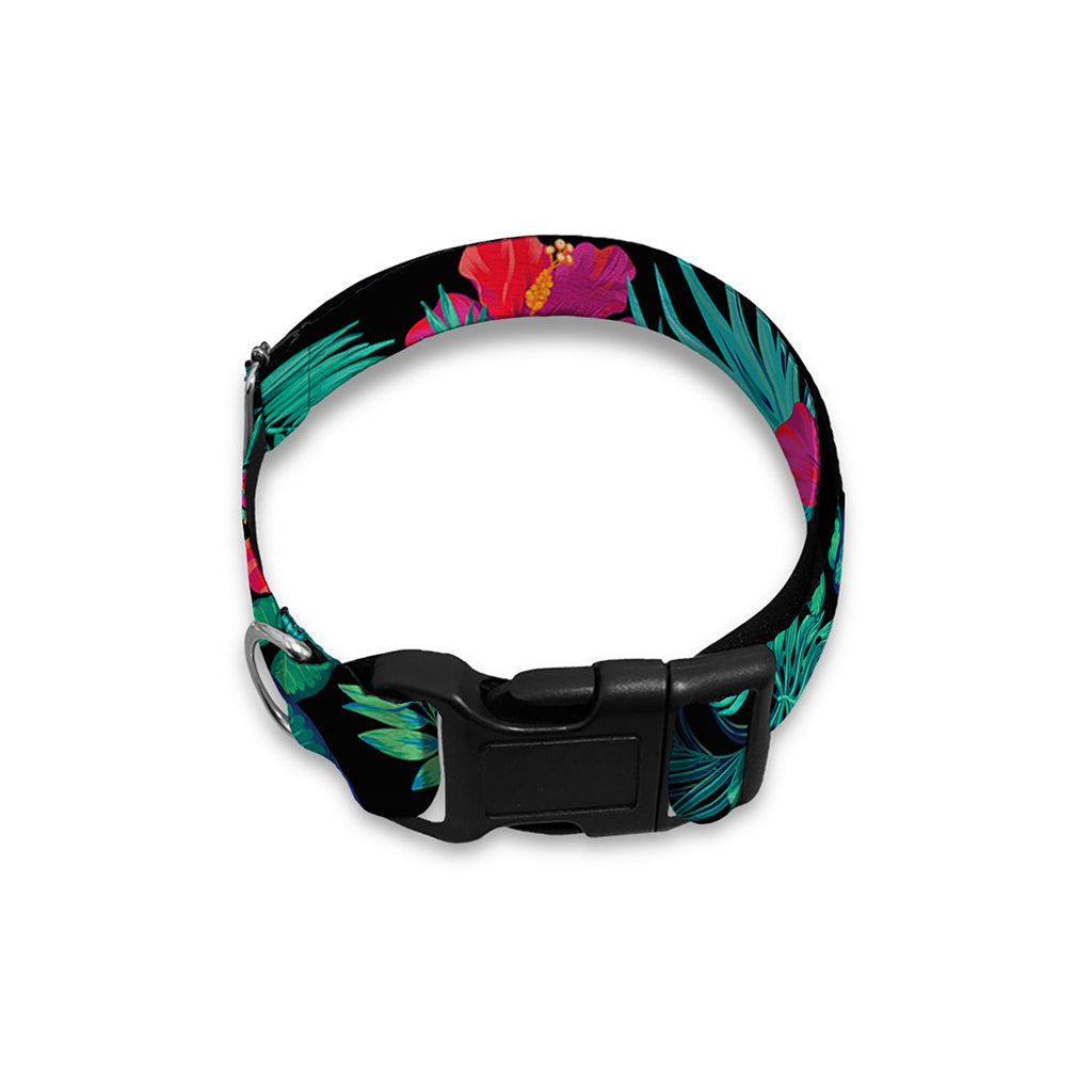 Turquoise Hawaiian Palm Leaves Print Dog Collar