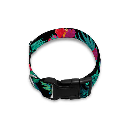 Turquoise Hawaiian Palm Leaves Print Dog Collar