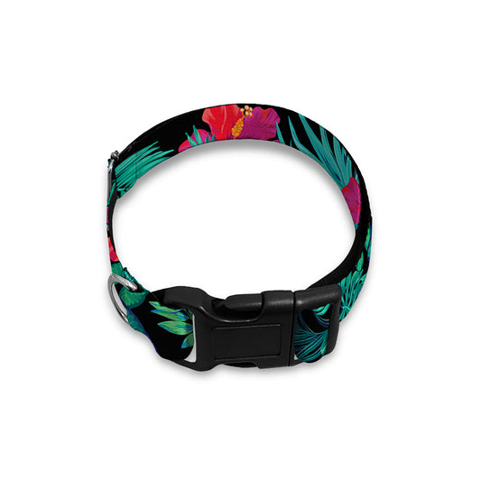 Turquoise Hawaiian Palm Leaves Print Dog Collar