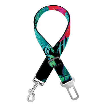 Turquoise Hawaiian Palm Leaves Print Dog Seat Belt