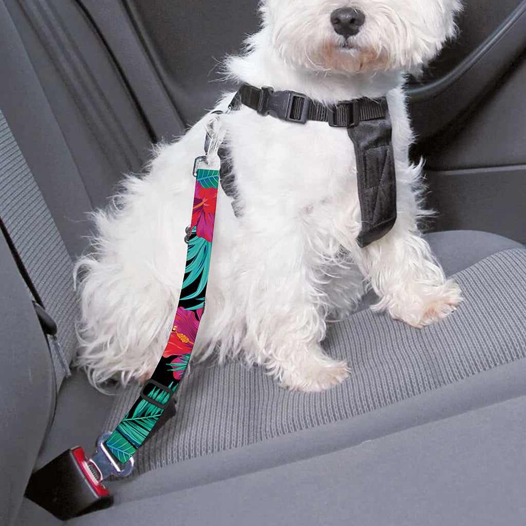 Turquoise Hawaiian Palm Leaves Print Dog Seat Belt