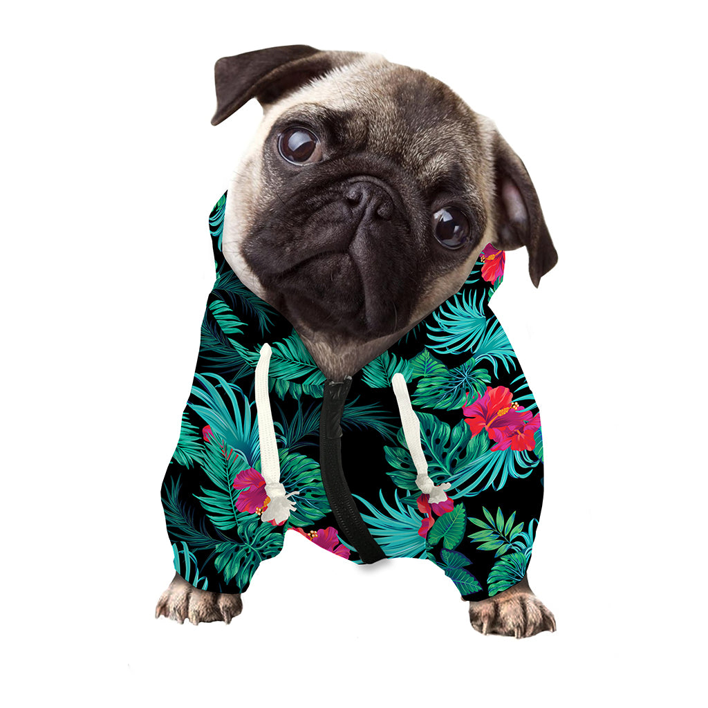 Turquoise Hawaiian Palm Leaves Print Dog Zip Up Hoodie