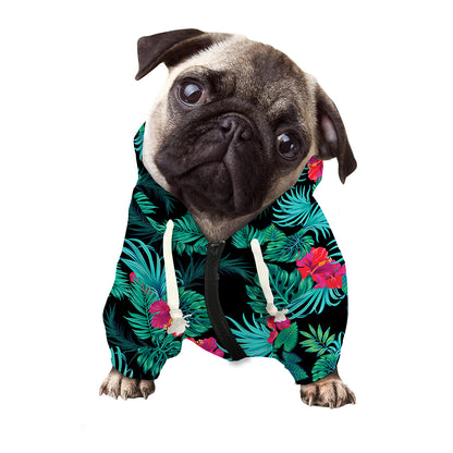 Turquoise Hawaiian Palm Leaves Print Dog Zip Up Hoodie