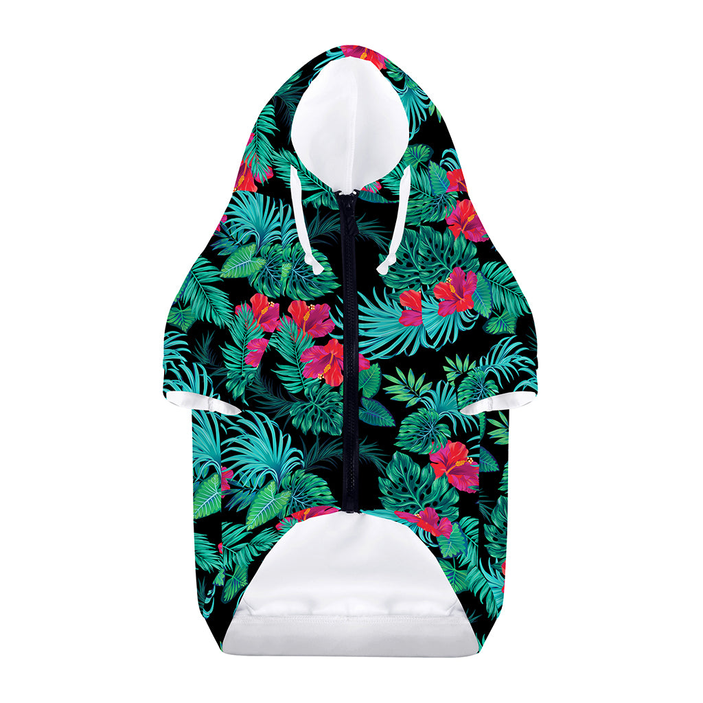 Turquoise Hawaiian Palm Leaves Print Dog Zip Up Hoodie