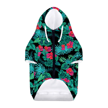 Turquoise Hawaiian Palm Leaves Print Dog Zip Up Hoodie