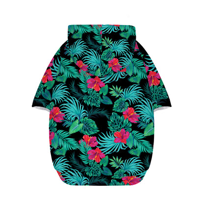 Turquoise Hawaiian Palm Leaves Print Dog Zip Up Hoodie