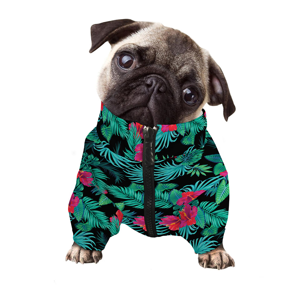 Turquoise Hawaiian Palm Leaves Print Dog Zip Up Jacket