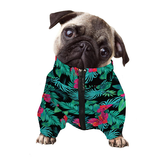 Turquoise Hawaiian Palm Leaves Print Dog Zip Up Jacket
