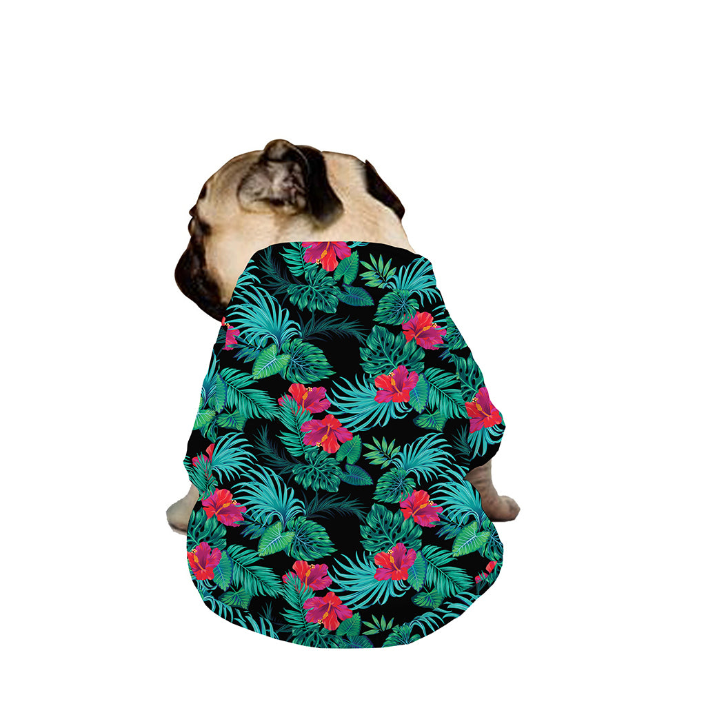 Turquoise Hawaiian Palm Leaves Print Dog Zip Up Jacket