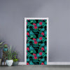 Turquoise Hawaiian Palm Leaves Print Door Sticker