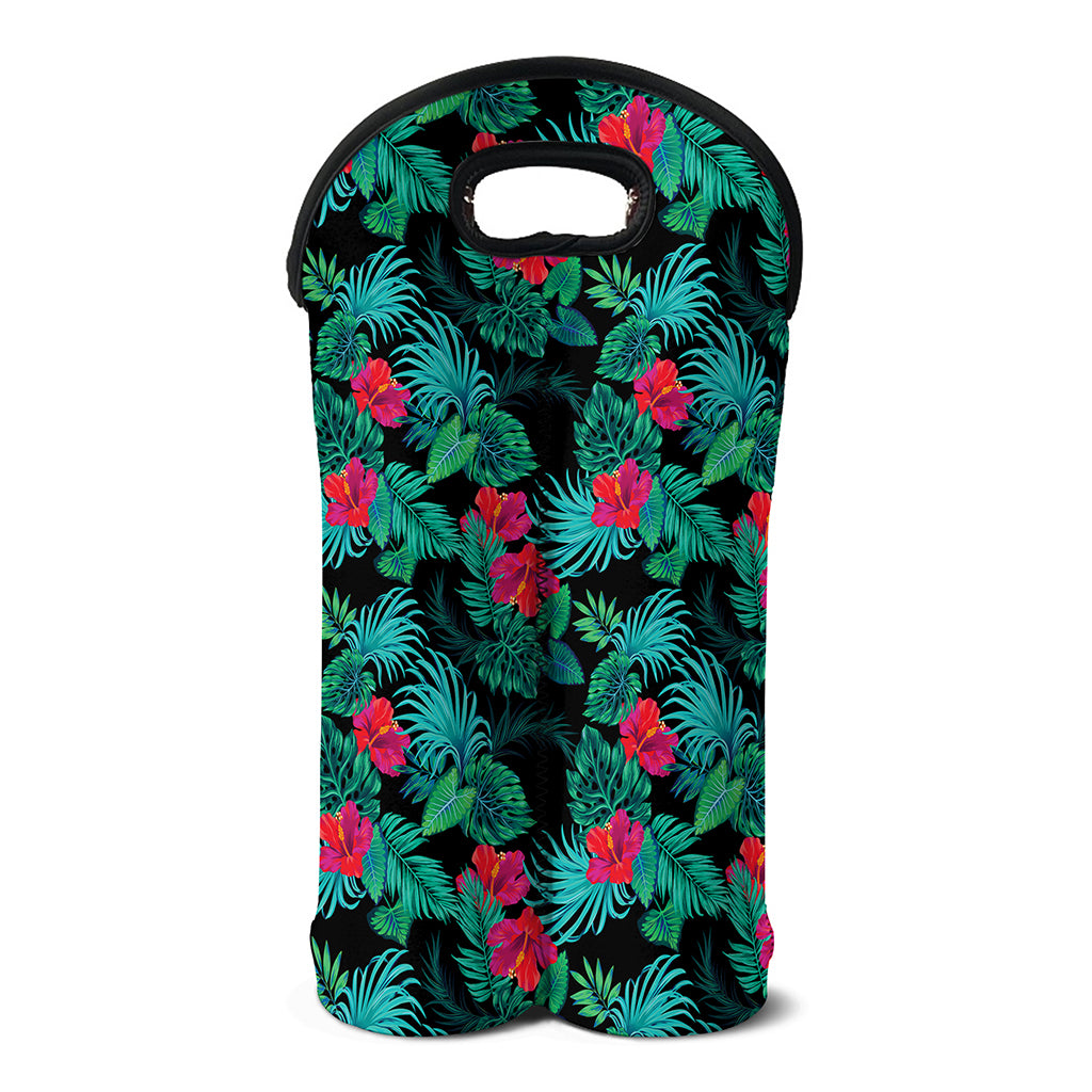 Turquoise Hawaiian Palm Leaves Print Double Neoprene Wine Tote