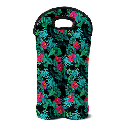 Turquoise Hawaiian Palm Leaves Print Double Neoprene Wine Tote