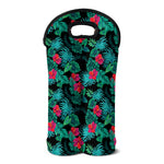 Turquoise Hawaiian Palm Leaves Print Double Neoprene Wine Tote