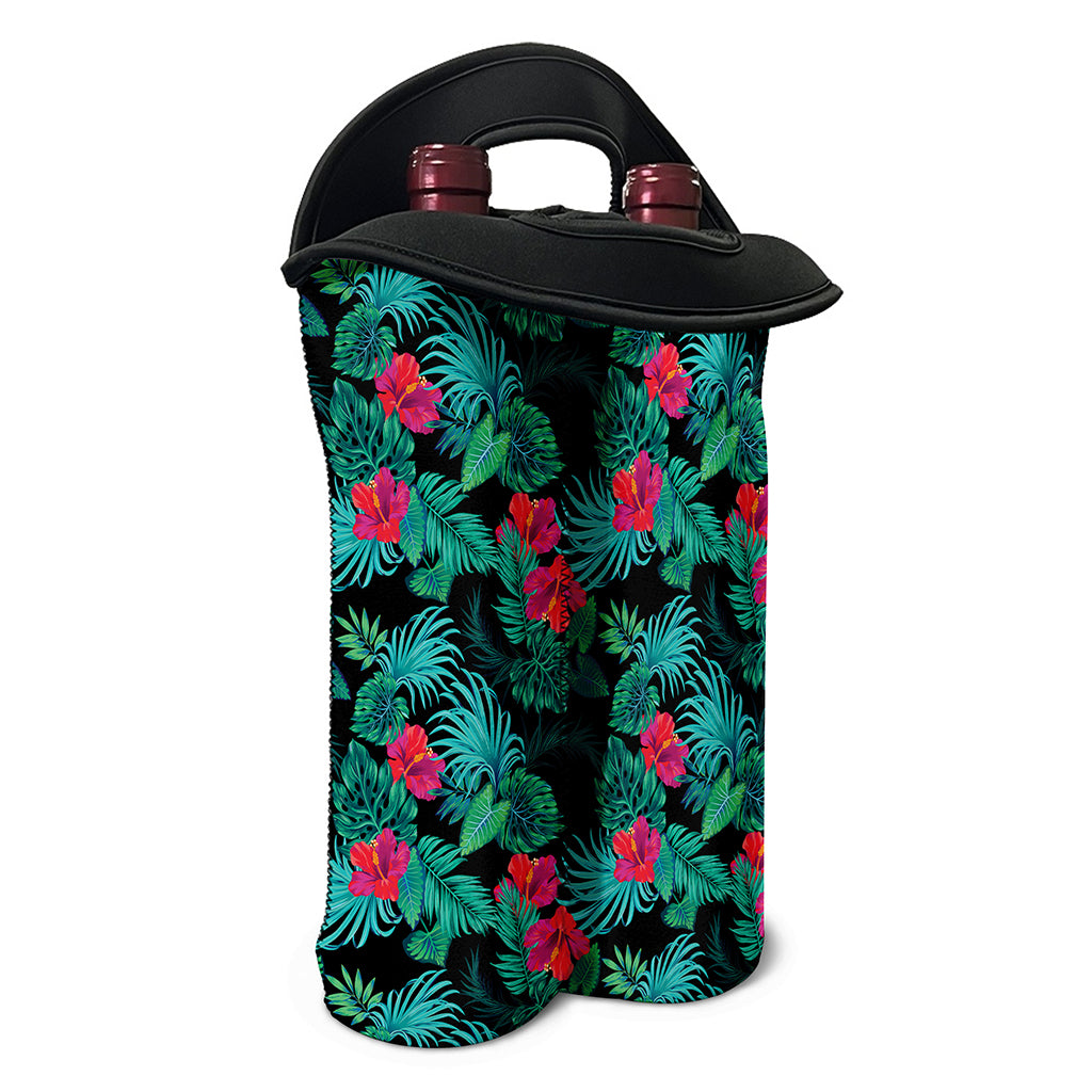 Turquoise Hawaiian Palm Leaves Print Double Neoprene Wine Tote