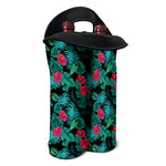 Turquoise Hawaiian Palm Leaves Print Double Neoprene Wine Tote