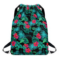 Turquoise Hawaiian Palm Leaves Print Drawstring Backpack